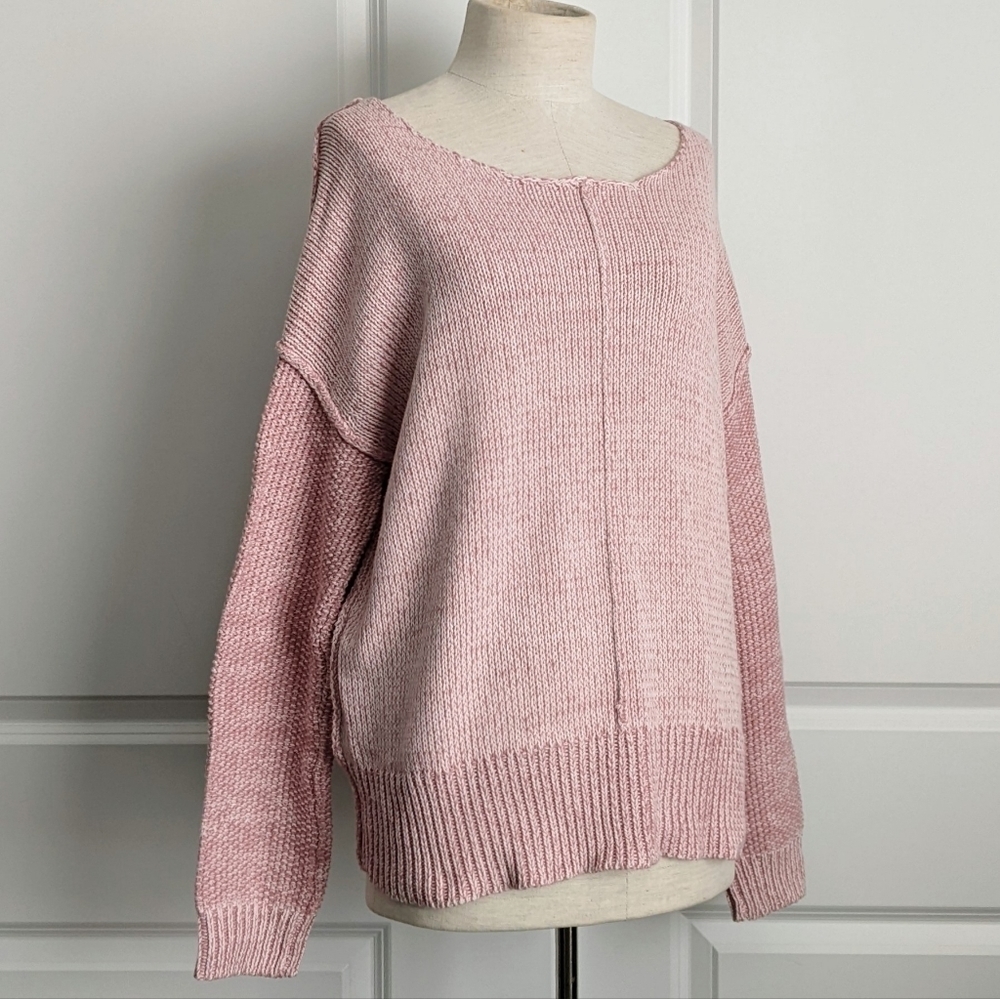 Rebecca Minkoff Sweater Cotton Knit Bateau & V-Neck Reversible Twist Pink L NWT